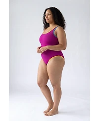 Swimsuits for All Women's Shimmer Trim Square Neck One Piece Swimsuit