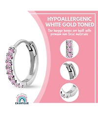 Chanteur Girls /Girl/Round Crystal White Gold Palladium Plating Pink Crystal Huggie Hoop Earrings