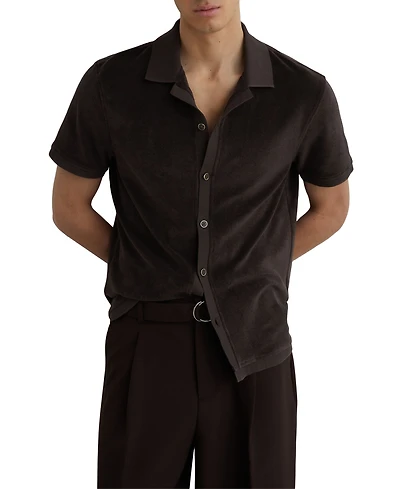 Reiss Men's Eden Cuban-Collar Short-Sleeve Cotton-Blend Towelling Shirt