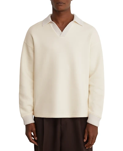 Reiss Men's Beaton Premium Interlock Cotton-Blend Dropped-Shoulder Open-Collar Sweatshirt