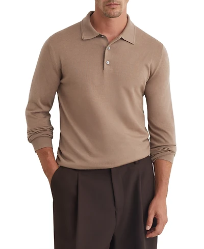Reiss Men's Trafford Slim-Fit Long-Sleeve Merino Wool Polo Shirt