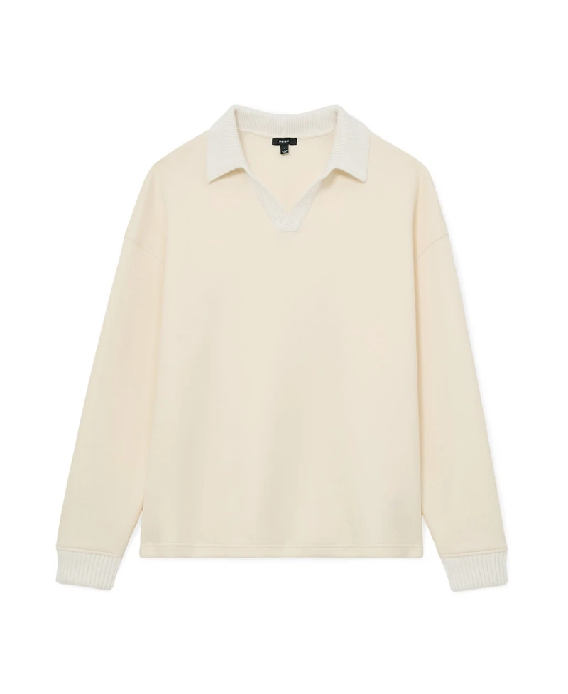 Reiss Men's Beaton Premium Interlock Cotton-Blend Dropped-Shoulder Open-Collar Sweatshirt