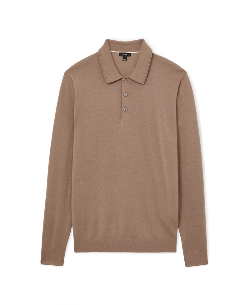 Reiss Men's Trafford Slim-Fit Long-Sleeve Merino Wool Polo Shirt