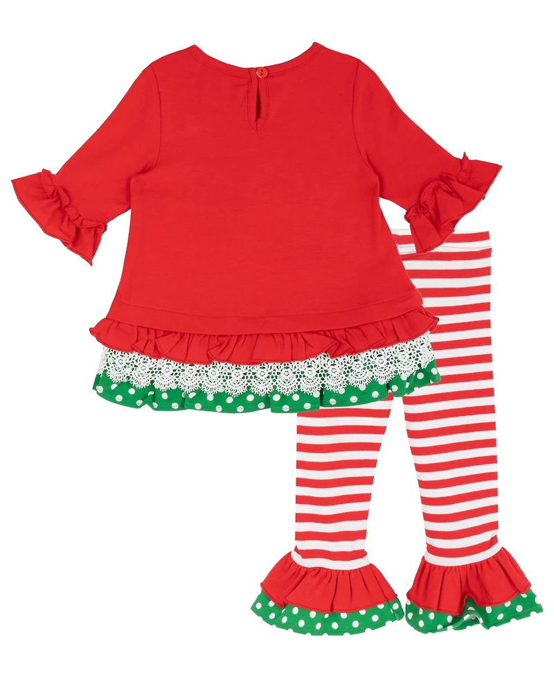 Rare Editions Baby Girls' Solid Knit and Snowman Applique Top Stripe Leggings, 2-Piece Set