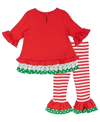 Rare Editions Baby Girls' Solid Knit and Snowman Applique Top Stripe Leggings, 2-Piece Set
