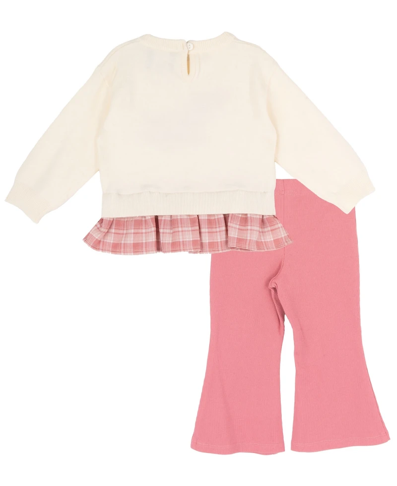 Rare Editions Baby Girls' Dog Top with Plaid Ruffle and Rib Knit Leggings, 2-Piece Set
