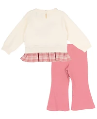 Rare Editions Baby Girls' Dog Top with Plaid Ruffle and Rib Knit Leggings, 2-Piece Set