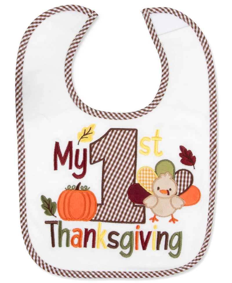 Baby Essentials Baby Boys' and Baby Girls' My 1st Thanksgiving Gingham Check Bib and Socks, 2-Piece Set