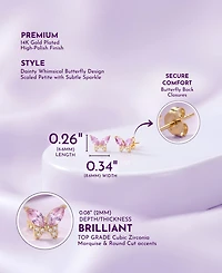 GiGiGirl 14k Gold Plated with Pink Cubic Zirconia Butterfly Stud Earrings