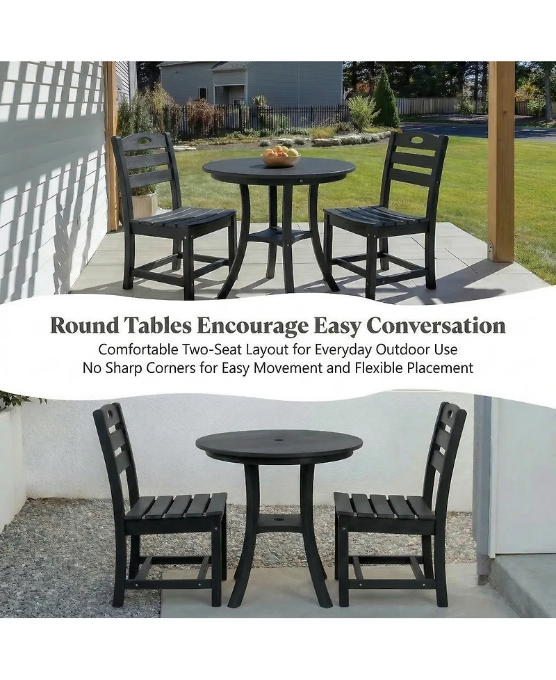 Boyel Living Hdpe 3-Piece Outdoor Patio Bistro Set Round Table with 2 Chairs Small Space
