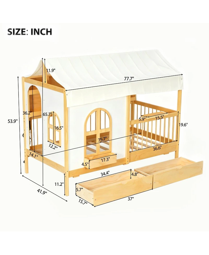 Streamdale Furniture Twin Size House Bed with 2 Large Drawers