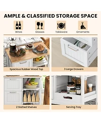 Sugift Rolling Kitchen Island Utility Storage Cart with 3 Large Drawers and Removable Tray