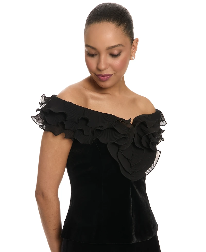 Muse Women's Off-The-Shoulder Velvet Ruffle Blouse