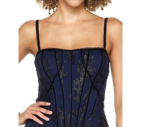 Alex & Sophia Juniors' Floral-Print Chiffon Jacquard Corset Bodice Gown