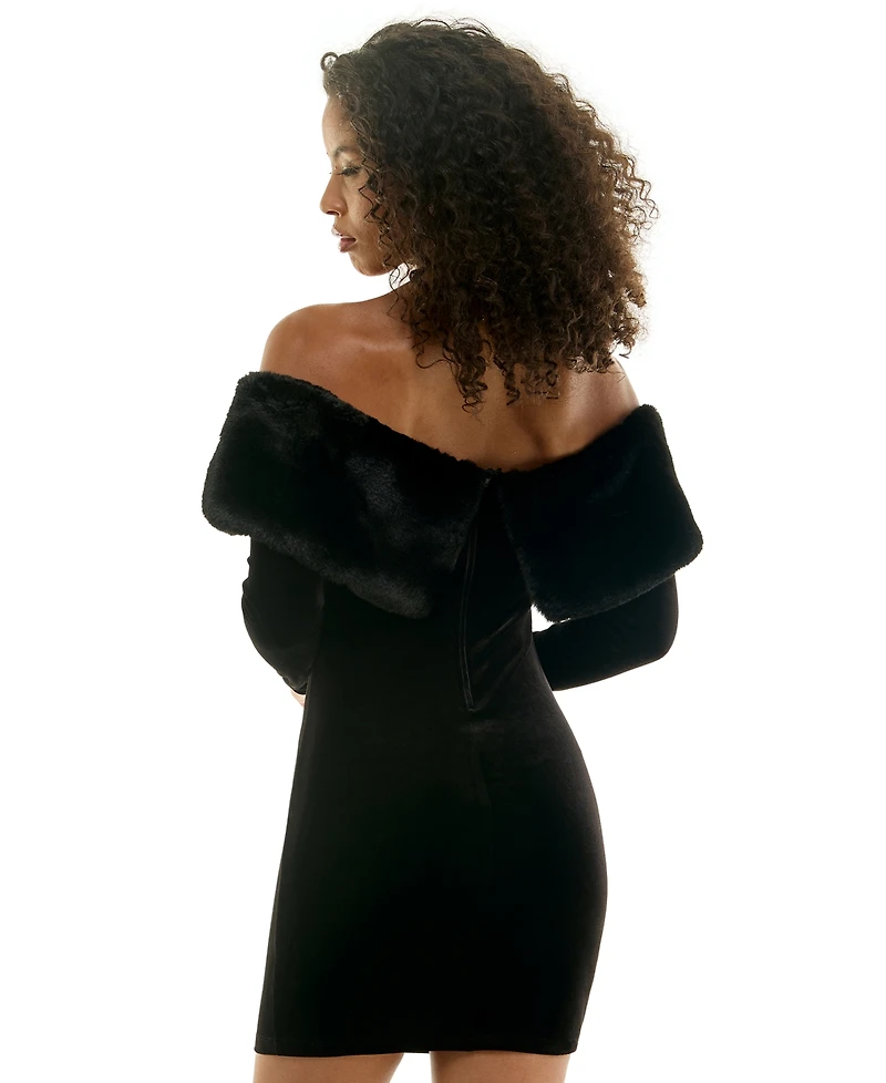 Katia Rae Women's Off-the-Shoulder Long Sleeve Velvet Dress