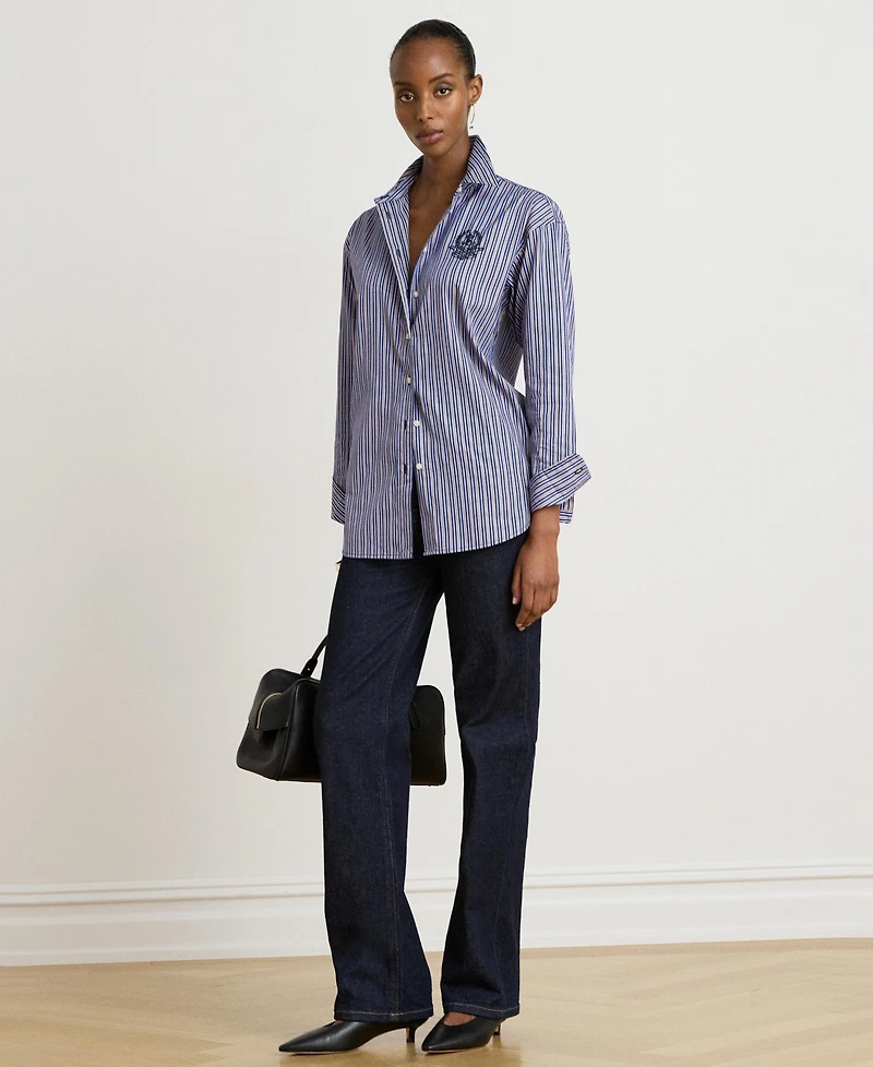 Lauren Ralph Women's Striped Point-Collar Relaxed-Fit Button-Down Shirt