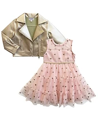 Blueberi Boulevard Girls' 2T-6X Biker Jacket and Dress, 2-Piece Set