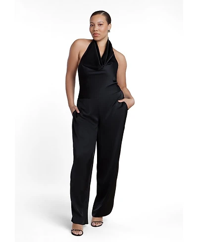 Eloquii Plus Halter Cowl Neck Satin Jumpsuit