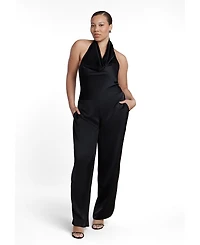 Eloquii Plus Halter Cowl Neck Satin Jumpsuit