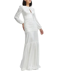 Dress The Population Women's Lucille Long Sleeve Keyhole Neck Ruched Tiered Gown