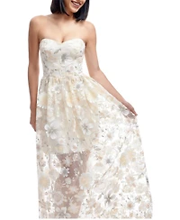 Dress The Population Women's Audrina Strapless Sweetheart 3D Floral Applique Sheer Overlay Gown