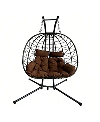Asagikoiai Outdoor 2-Person Patio Hammock Swing Egg Chair with Stand