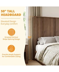 homfan Wooden Platform Bed Frame, Solid Wood Finish with Tall Vertical Panel Headboard & Footboard, No Box Spring Needed, for Bedroom