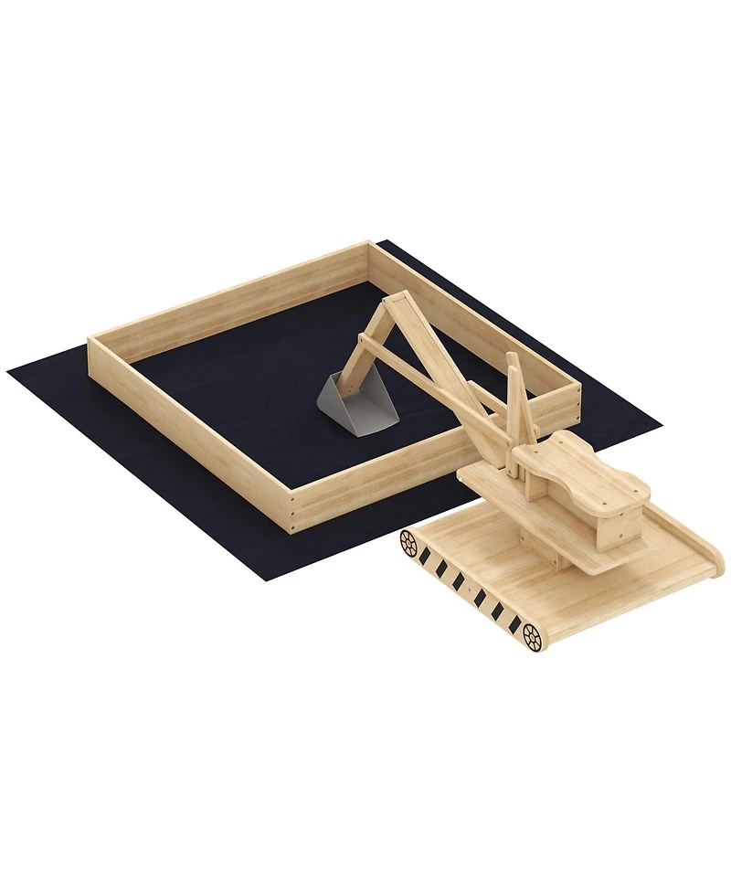 Glintex Wooden Sandbox with 360-Degree Digger and Liner, 72" x 35", Holds 440 lbs of Sand, Ages 3-6