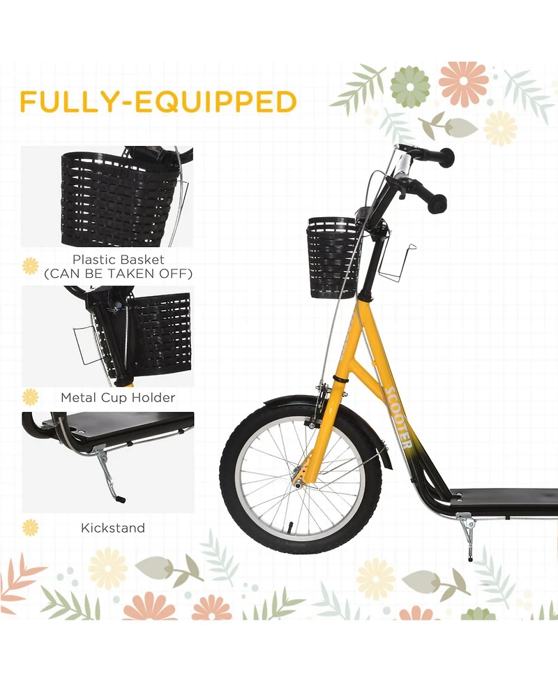 Glintex Youth Kick Scooter with 16 in Air Tires, Basket and Cupholder
