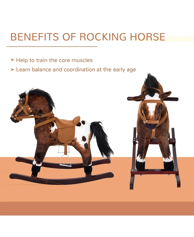 Glintex Plush Wooden Rocking Horse with Neighing Sounds, 88 lbs Capacity, Ages 3+