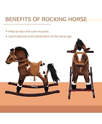 Glintex Plush Wooden Rocking Horse with Neighing Sounds, 88 lbs Capacity, Ages 3+
