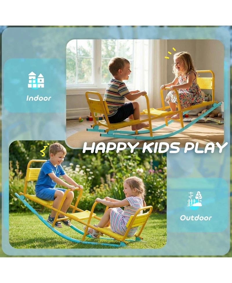 Glintex 2-in-1 Rocking Teeter Totter with Backrest Seats, Steel, 220 lbs Capacity, Ages 3-8