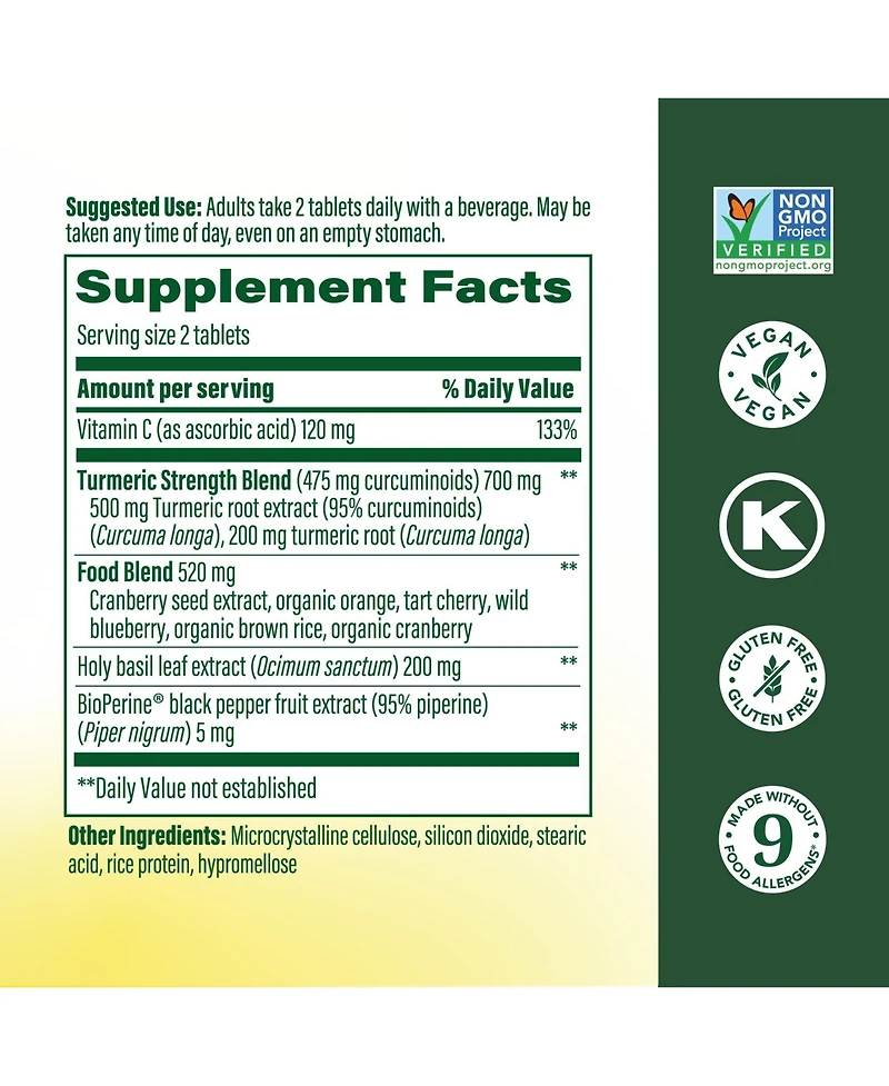 MegaFood Whole Body Turmeric Curcumin Supplement with Black Pepper and Vitamin C, 90 Count