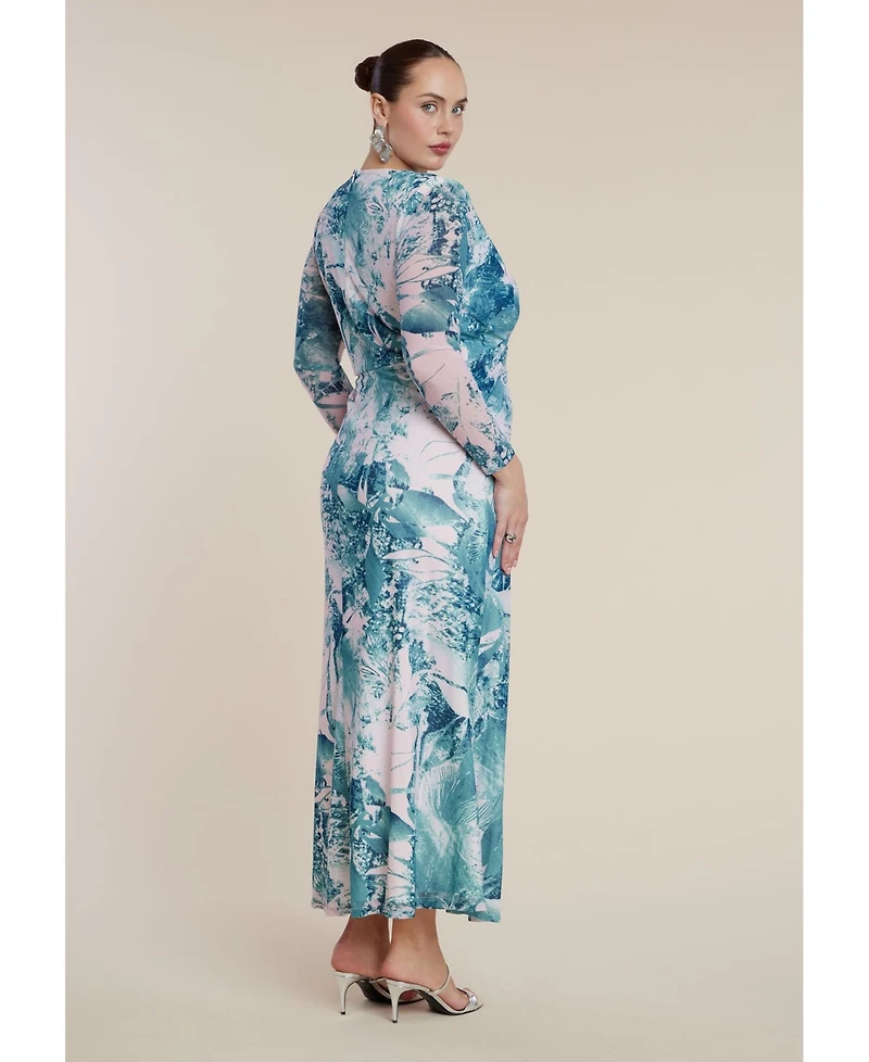 Eloquii Women's Printed Mesh Maxi Dress
