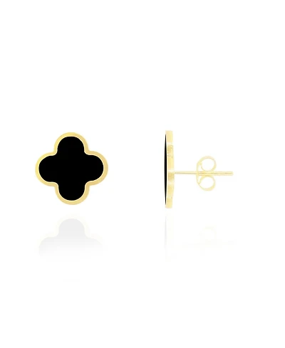 The Lovery Classic Onyx Clover Stud Earrings 14K Gold Plated Sterling Silver