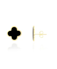 The Lovery Classic Onyx Clover Stud Earrings 14K Gold Plated Sterling Silver