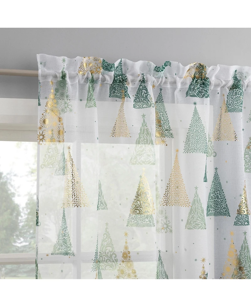 No. 918 Balsam Christmas Tree Metallic Sheer Rod Pocket Curtain Panel Pair