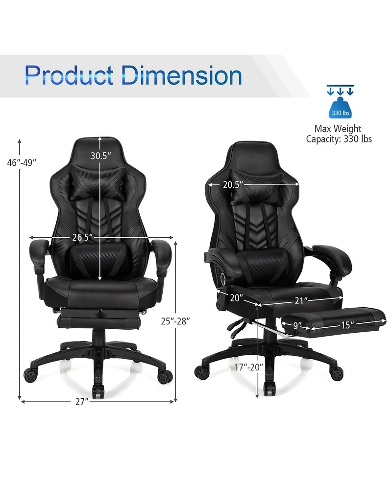 Mecale Adjustable Gaming Chair with Footrest and Lumbar Cushion for Office