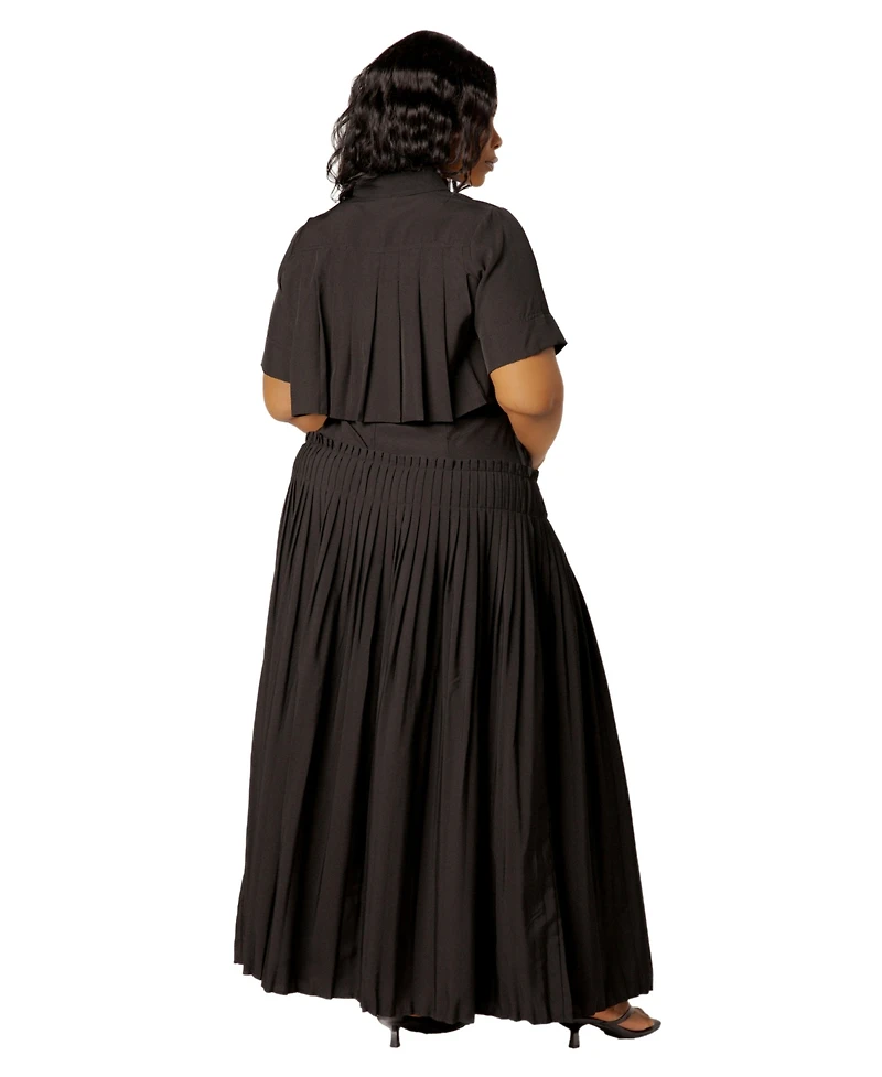 Buxom Couture Plus Pleated Cropped Collared Top and Skirt Set