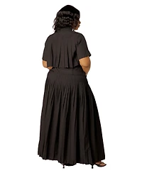 Buxom Couture Plus Pleated Cropped Collared Top and Skirt Set