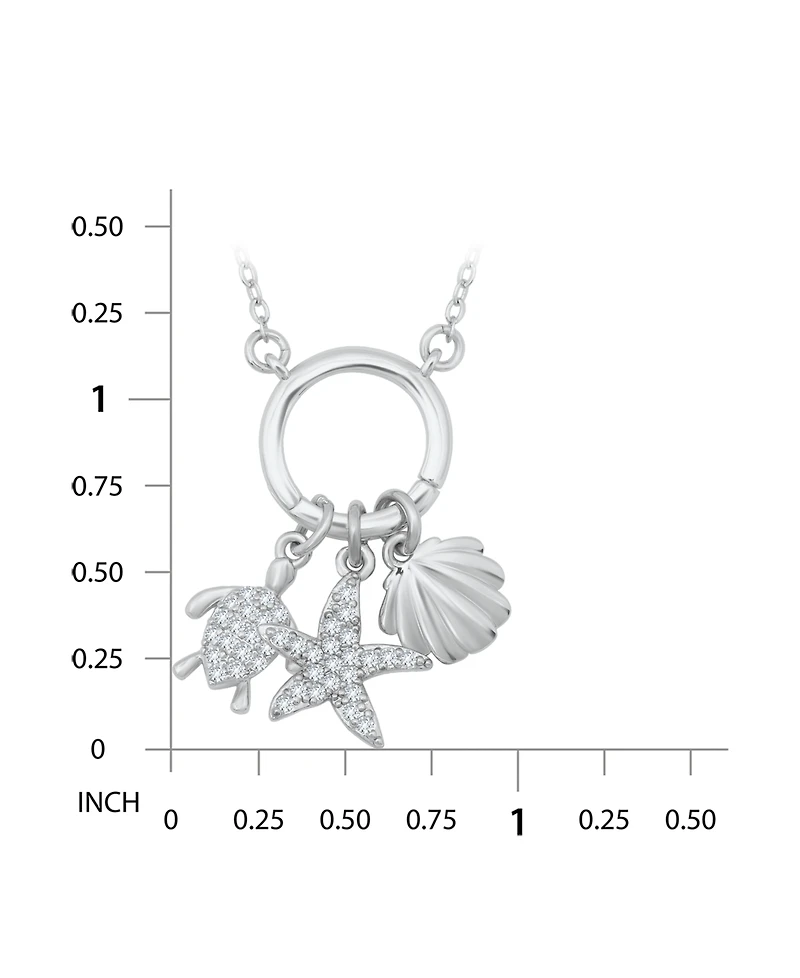 Women's Cubic Zirconia 5/8ct. t.w. Turtle, Starfish and Clamshell Charm Holder Necklace