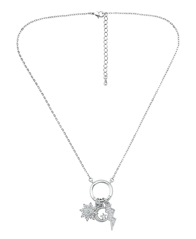 Macy's Fine Silver-Plated Over Brass Circle Charm Holder with Sun, Moon, Star and Lightning Bolt Charms Necklace