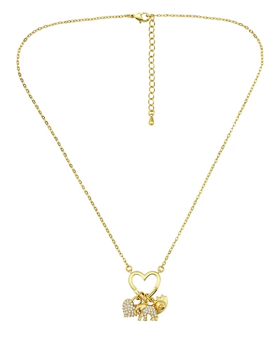 Macy's 14k Gold-Plate Over Brass Heart Shaped Charm Holder with Elephant, Heart and Evil Eye Charms Necklace