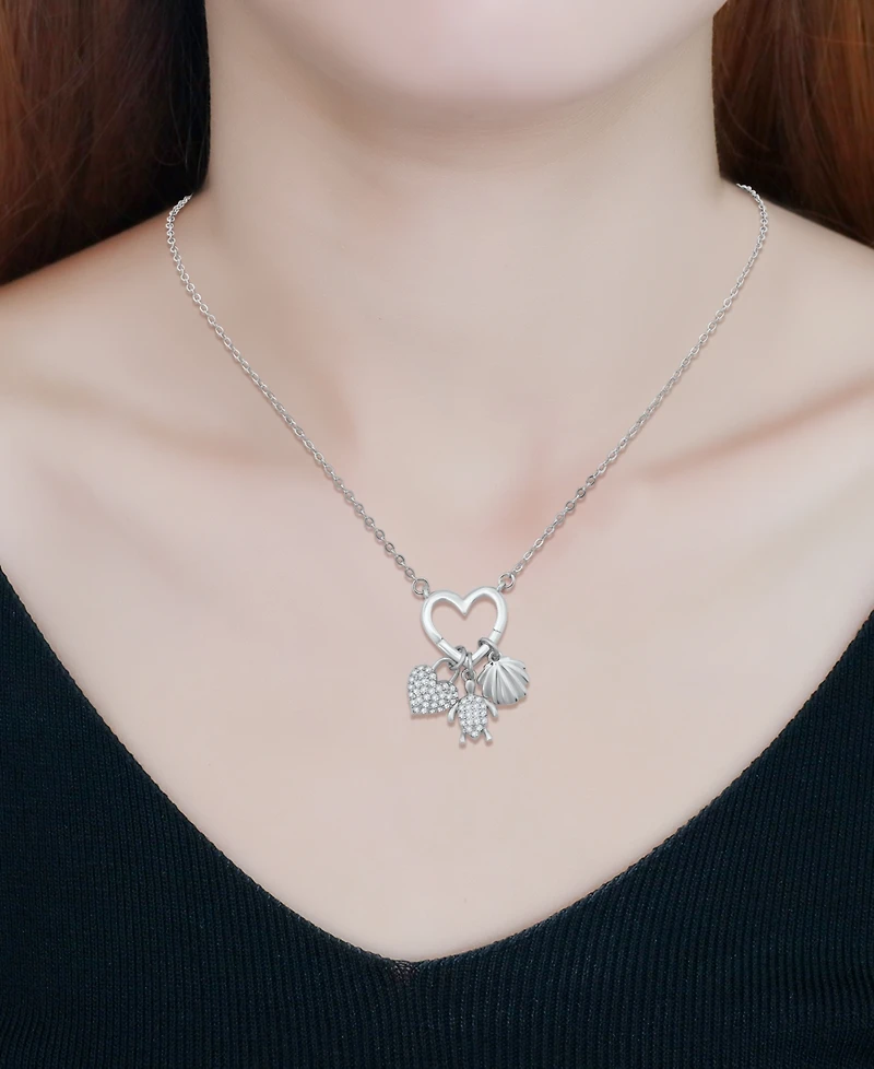 Macy's Fine Silver-Plated Over Brass Heart Shaped Charm Holder with Heart, Turtle and Clamshell Charms Necklace