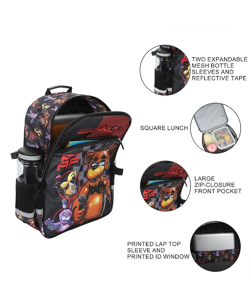 Five Nights at Freddy's Game Over 5-Piece 16 Inch Backpack And Lunch Set For School and Travel