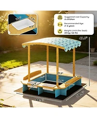 Qaba Wooden Sandbox with Seating for Six & Dinosaur-Print Canopy, Storage, 440 lbs. Capacity, Ages 3-6