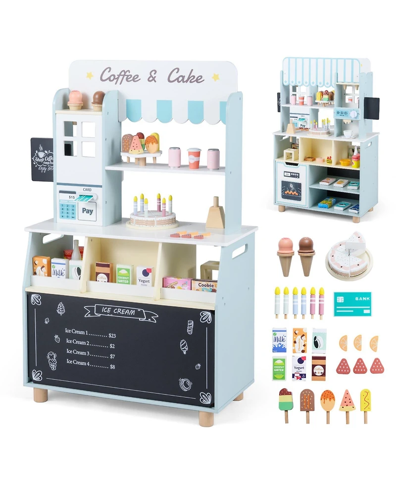 Gymax Ice Cream Shop Wooden 27-Piece Playset, Ages 3+