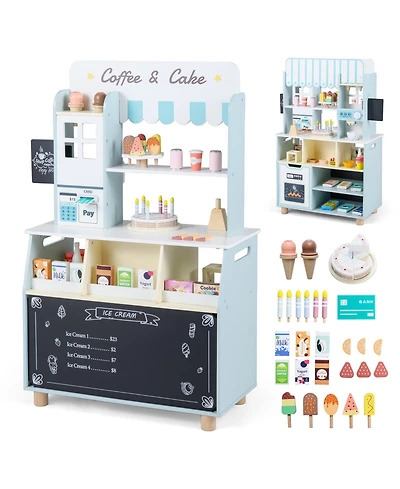 Gymax Ice Cream Shop Wooden 27-Piece Playset, Ages 3+
