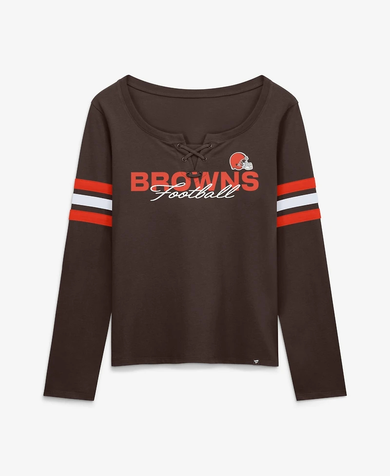 Fanatics Women's Cleveland Browns Team First Coverage Scheme Long-Sleeve Lace-Up Neckline T-Shirt