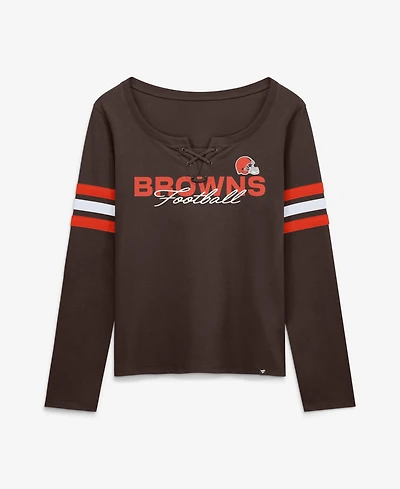 Fanatics Women's Cleveland Browns Team First Coverage Scheme Long-Sleeve Lace-Up Neckline T-Shirt